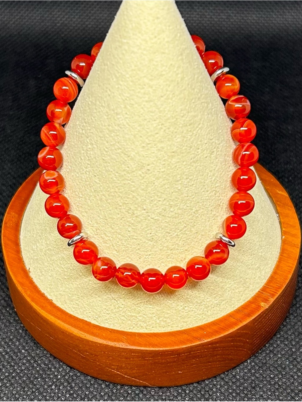 Agate Bead Bracelet with Silver Accent Beads